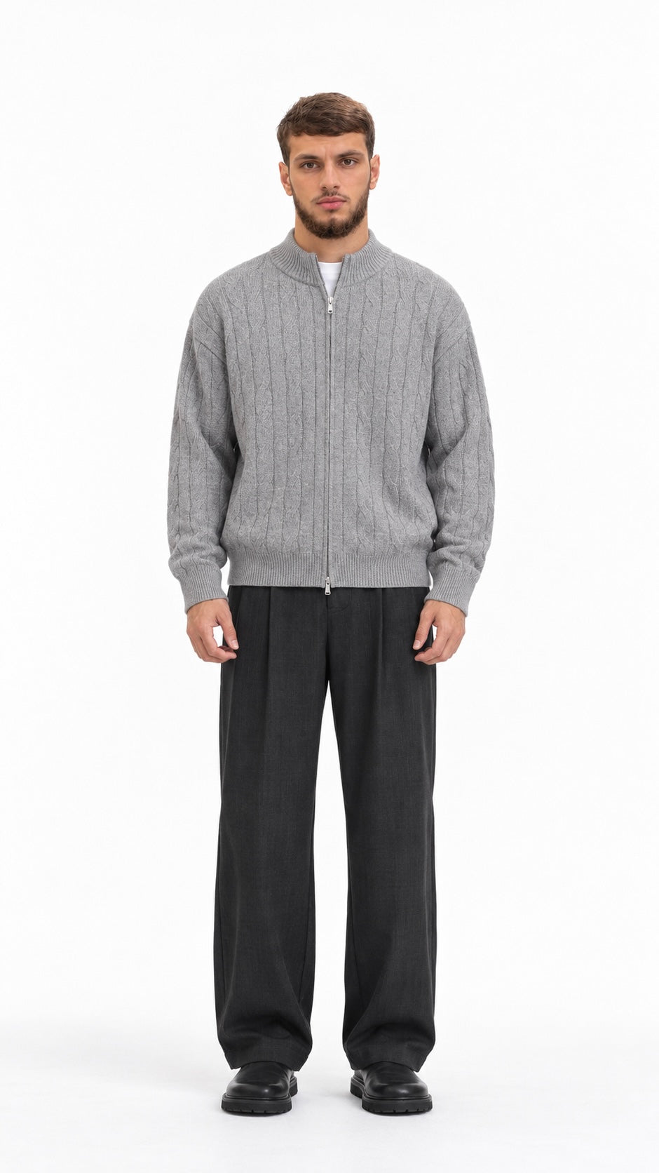 Cable Knit Zip-Up Sweater