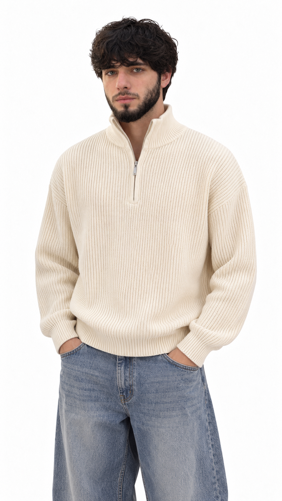 Vincaso Ribbed Half-Zip Sweater