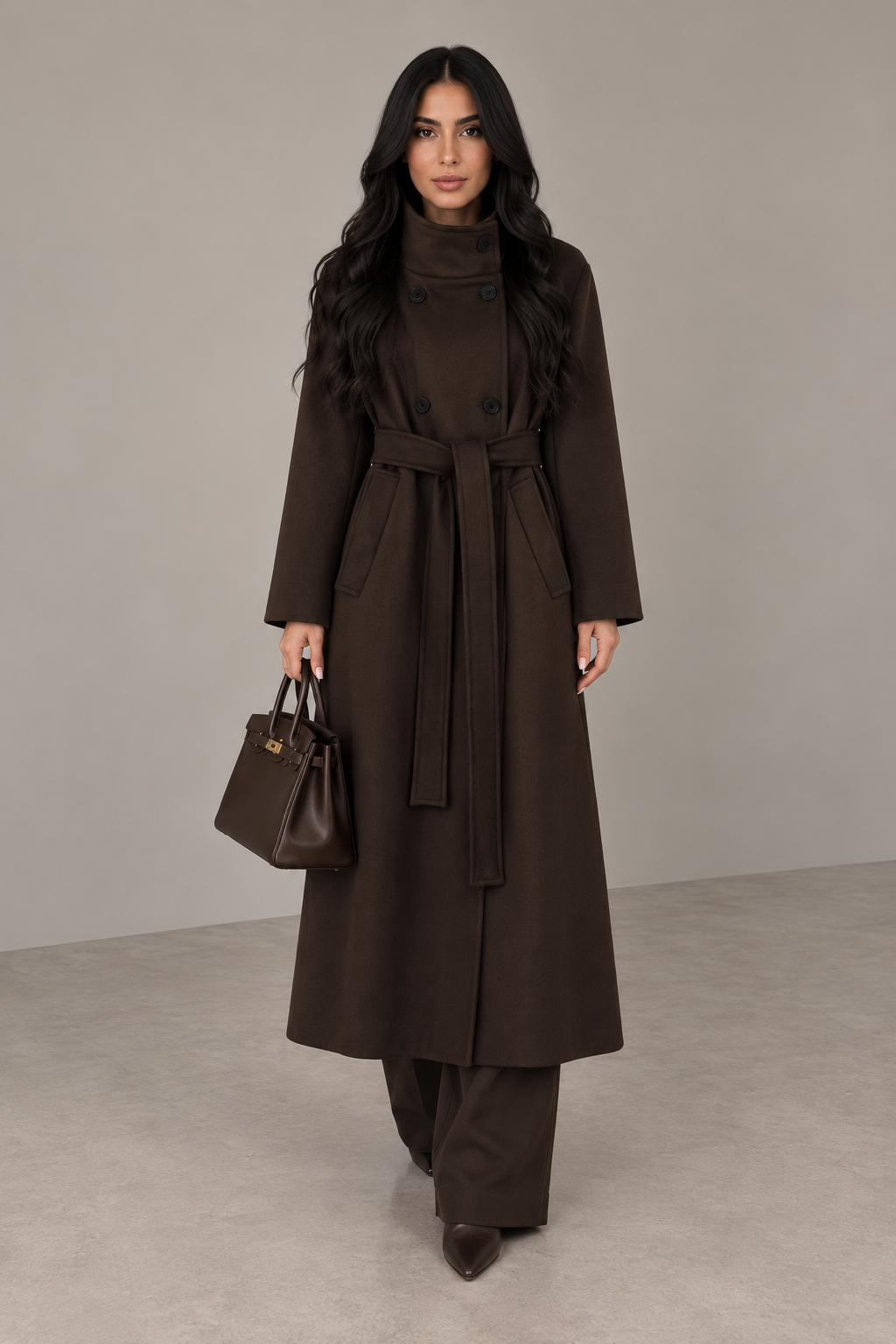 High Collar Belted Coat