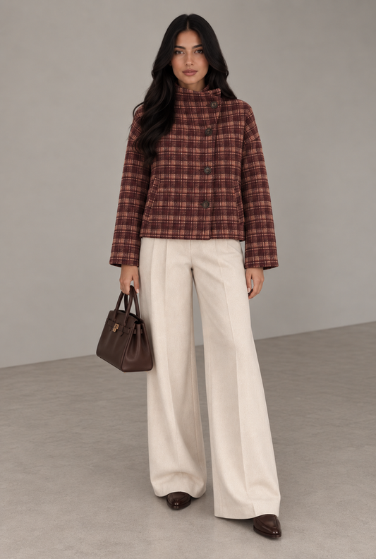 Plaid Stand Collar Jacket