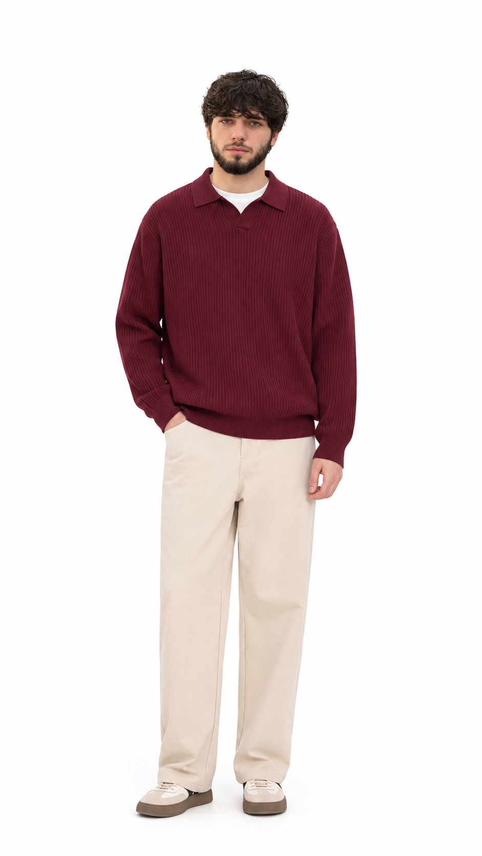 Ribbed Collar Knit Sweater