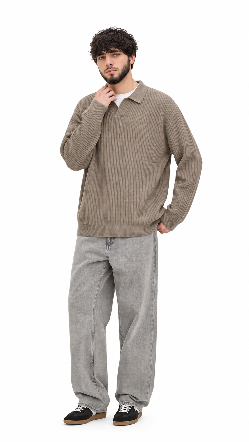 Ribbed Collar Knit Sweater