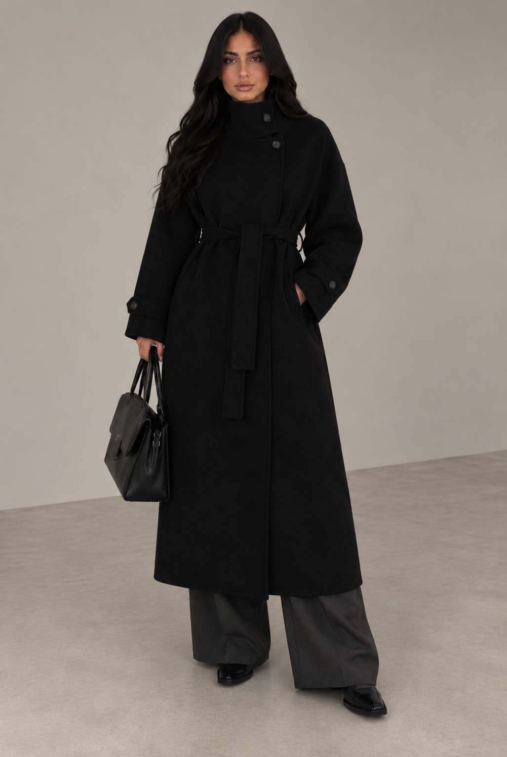 High Neck Belted Coat