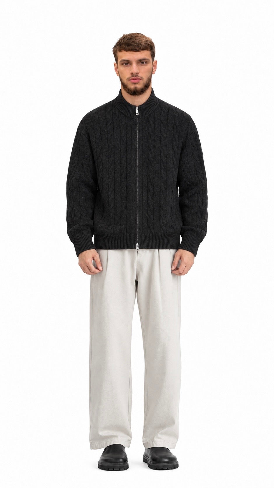 Cable Knit Zip-Up Sweater