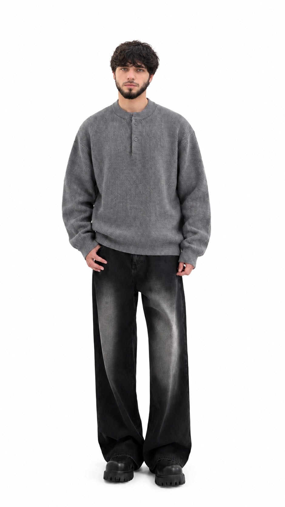 Ribbed Button-Up Sweater