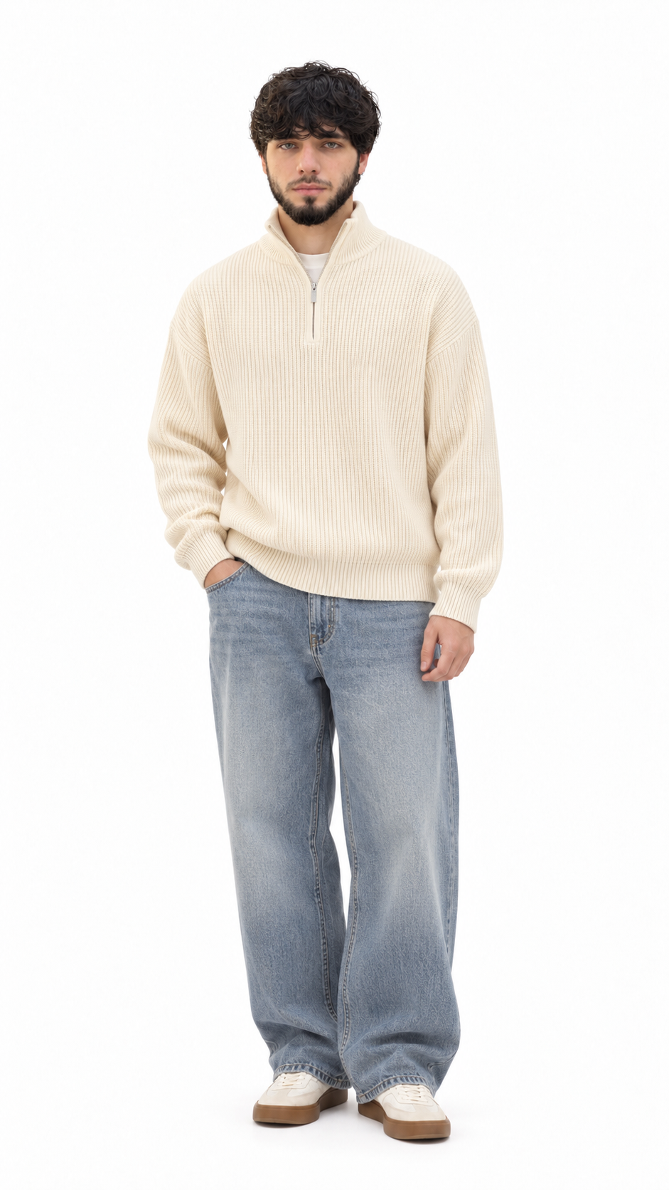 Vincaso Ribbed Half-Zip Sweater