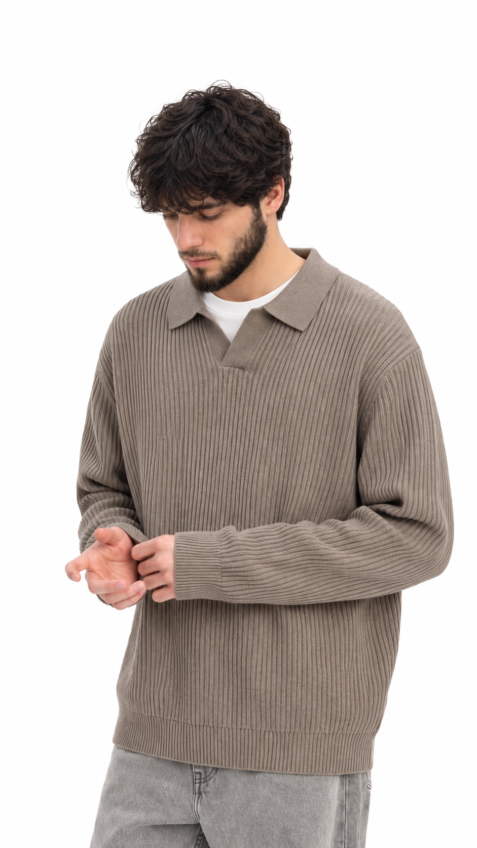 Ribbed Collar Knit Sweater