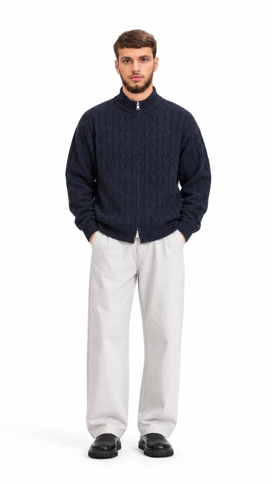 Cable Knit Zip-Up Sweater