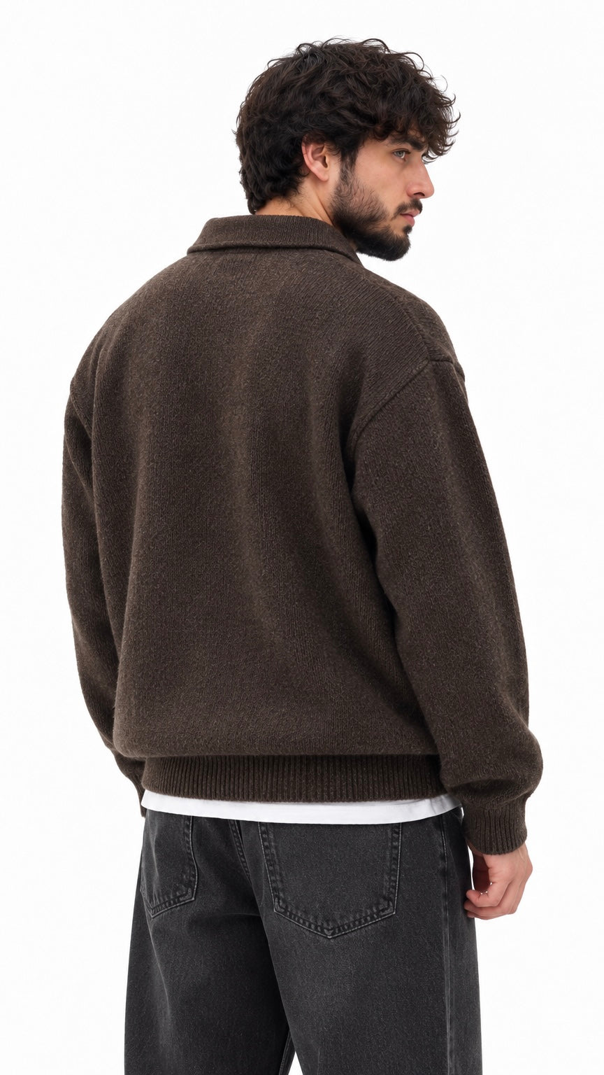 Textured Knit Polo Sweater