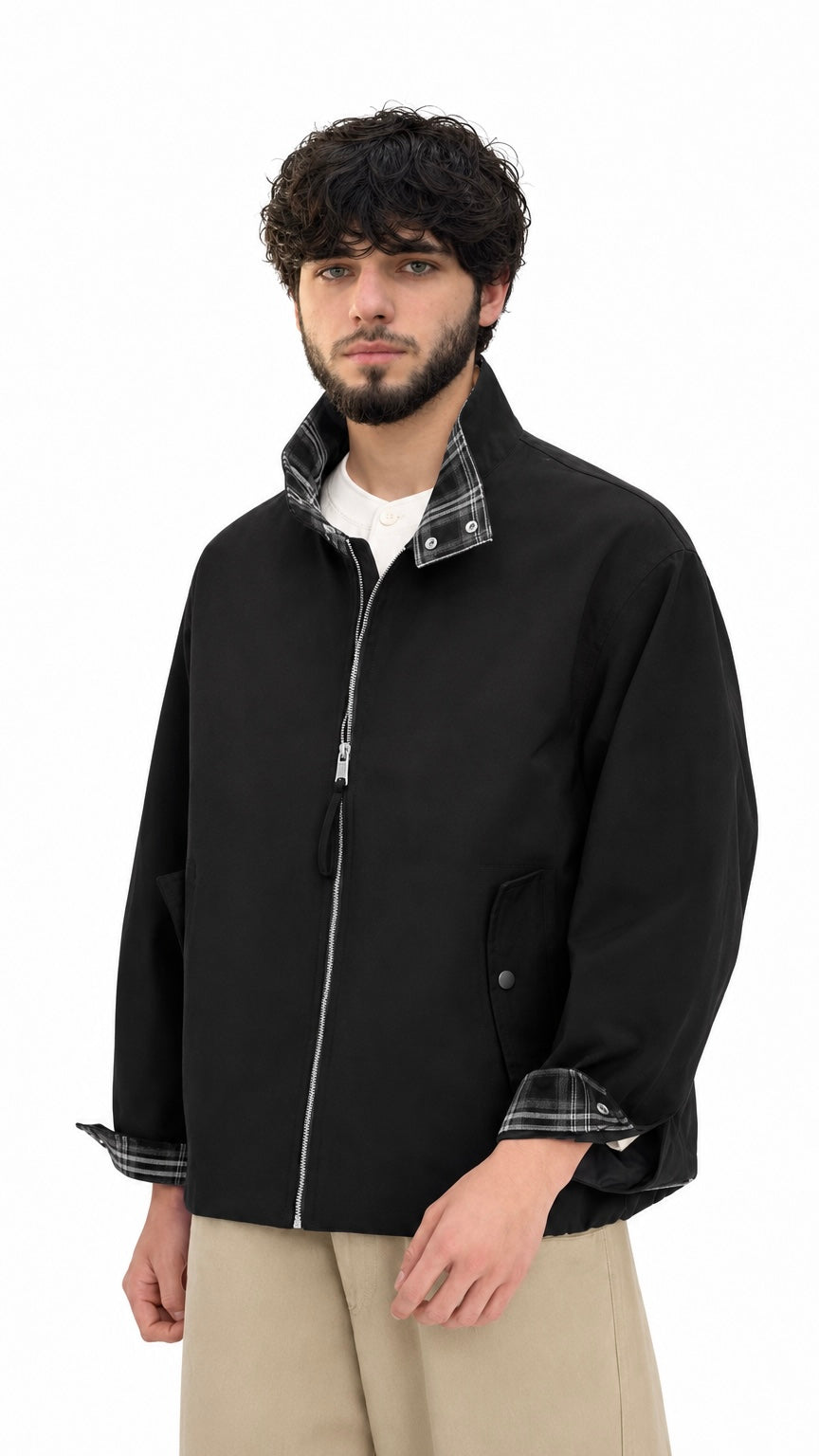 Contrast Plaid Collar Jacket