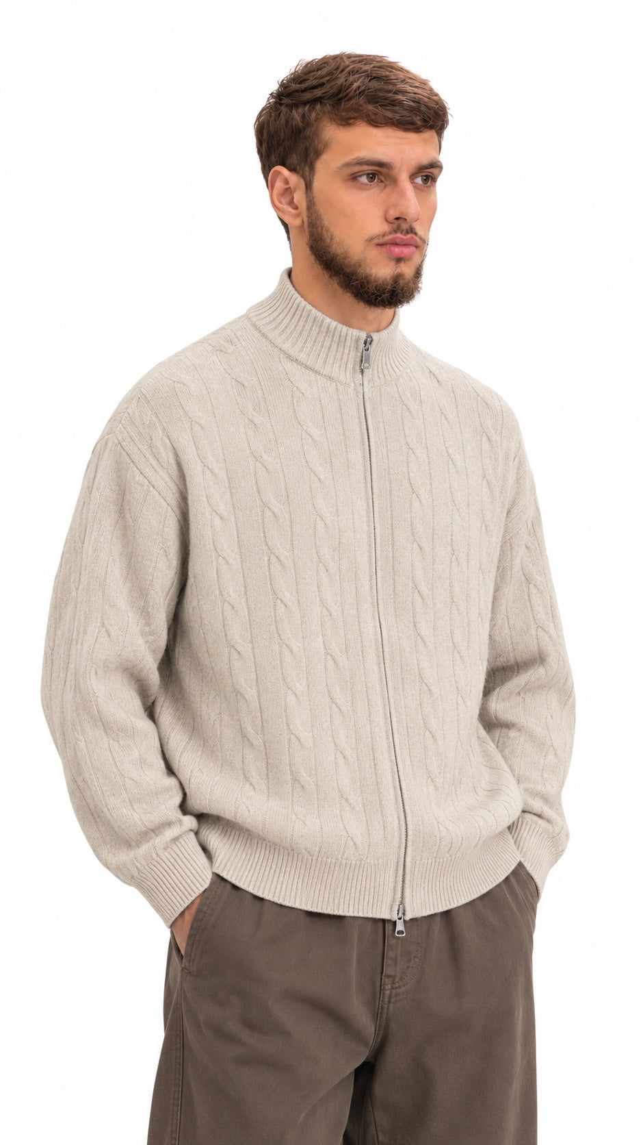 Cable Knit Zip-Up Sweater