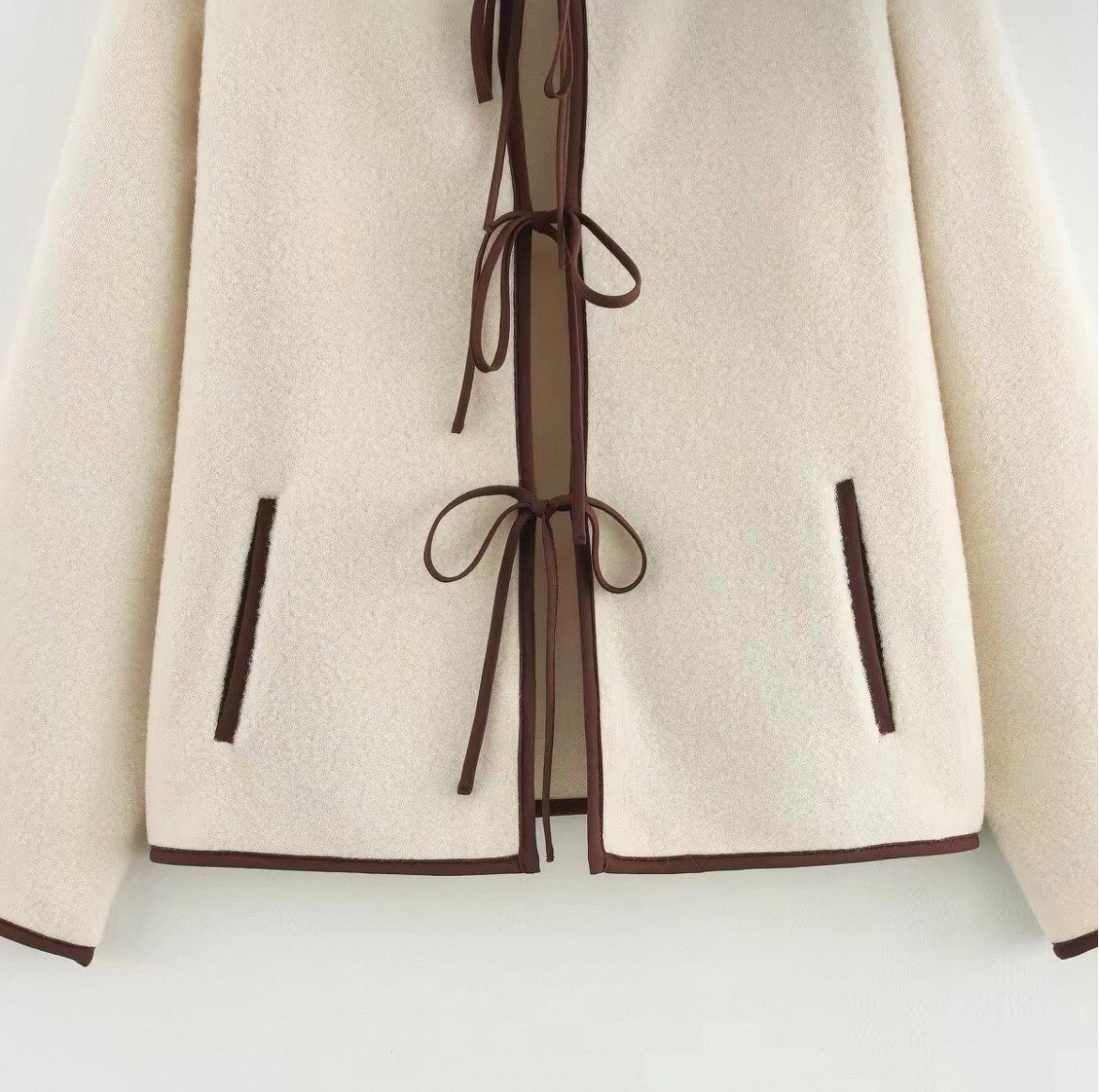 Contrast Trim Tie-Front Jacket