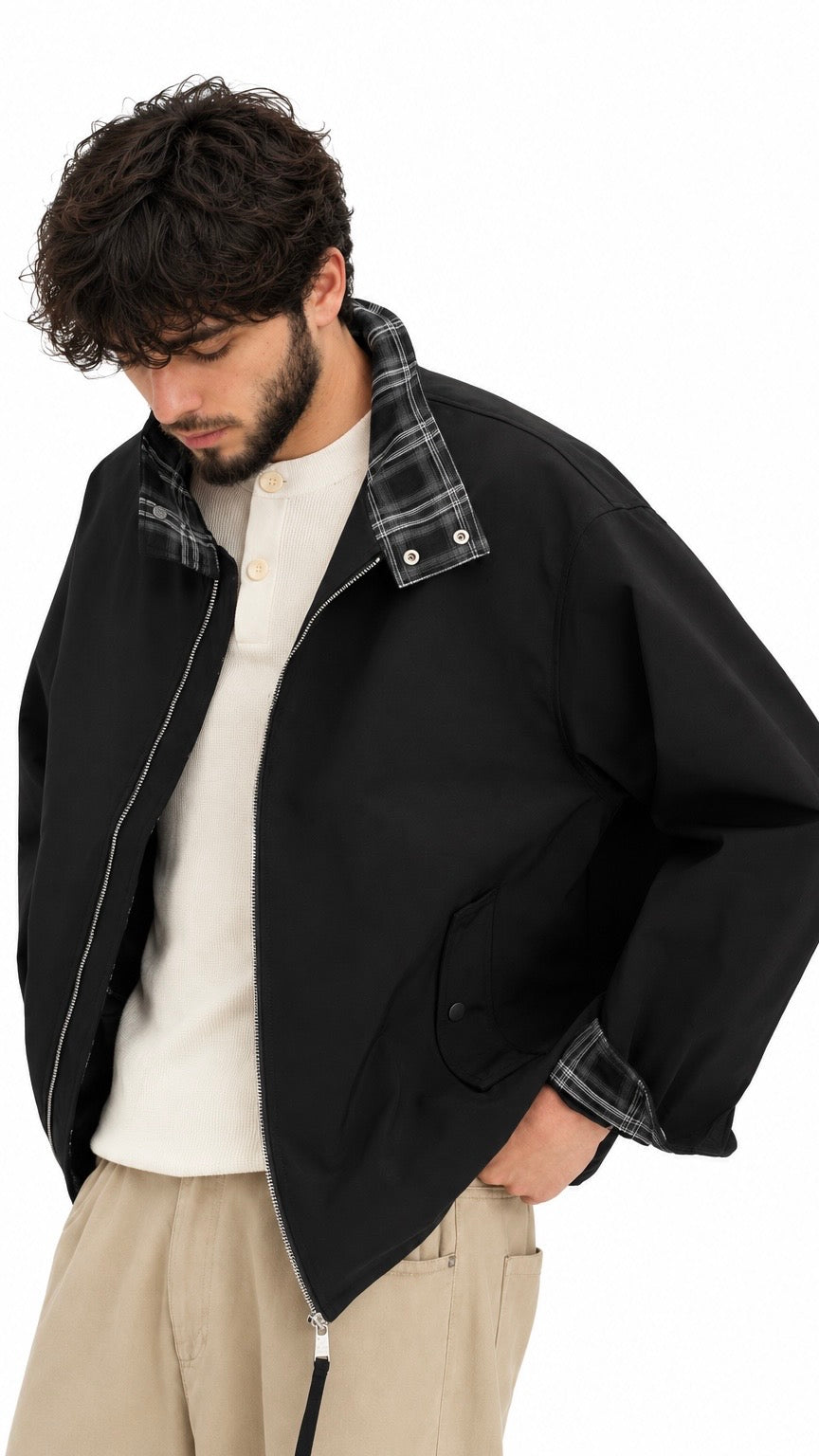 Contrast Plaid Collar Jacket