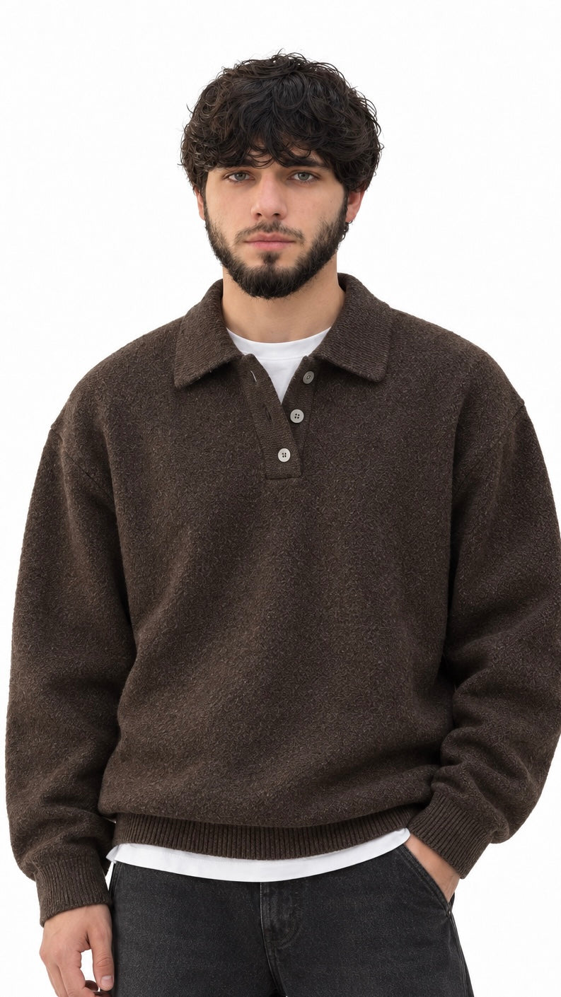 Textured Knit Polo Sweater