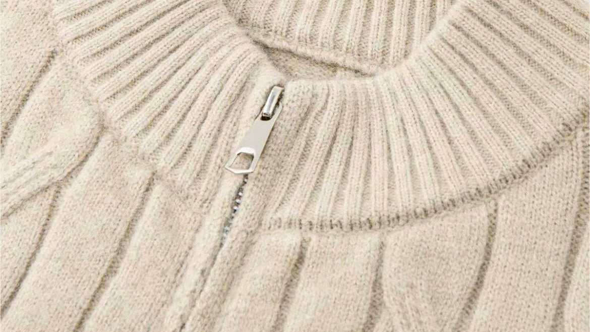 Cable Knit Zip-Up Sweater