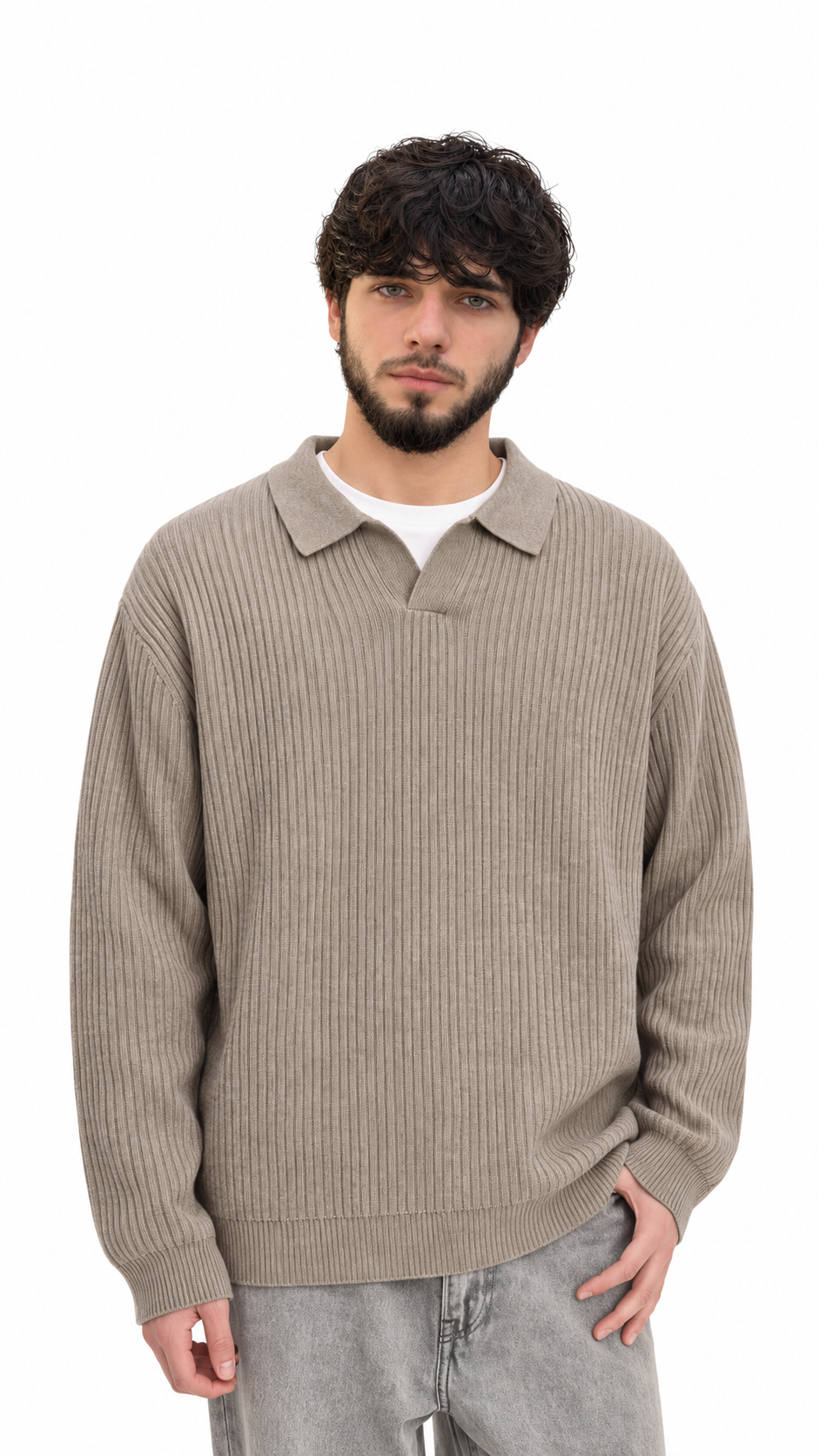 Ribbed Collar Knit Sweater