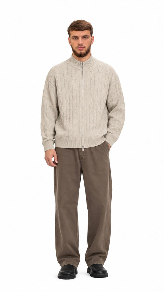 Cable Knit Zip-Up Sweater