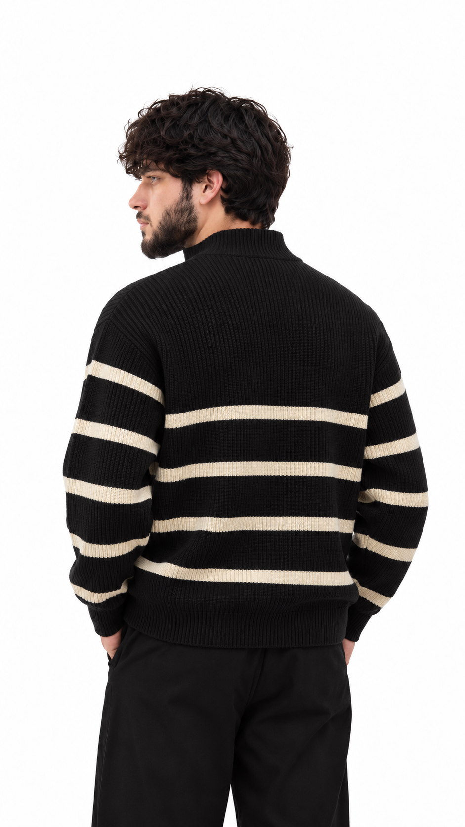 Contrast Stripe Ribbed Half-Zip