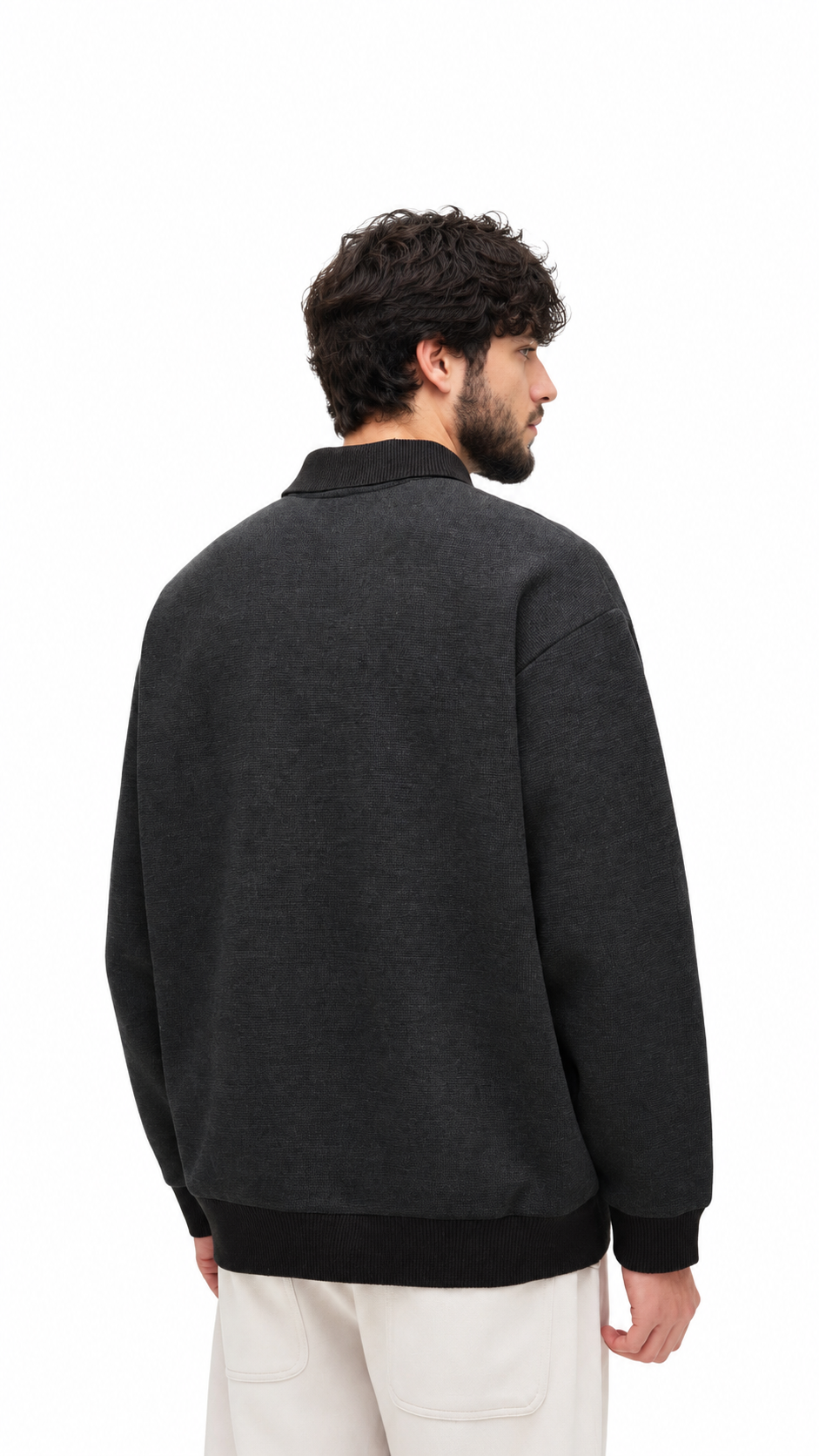 Charcoal Button-Neck Polo Sweater