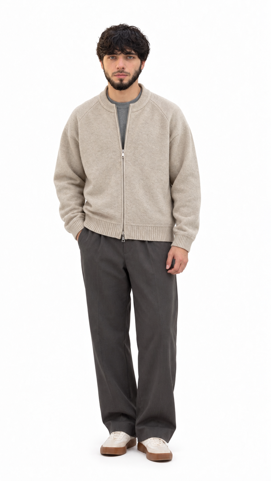 Textured Bomber Zip Cardigan