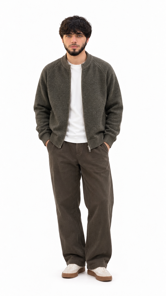 Textured Bomber Zip Cardigan
