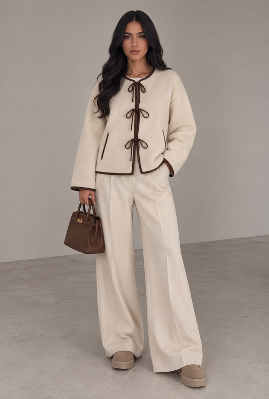 Contrast Trim Tie-Front Jacket