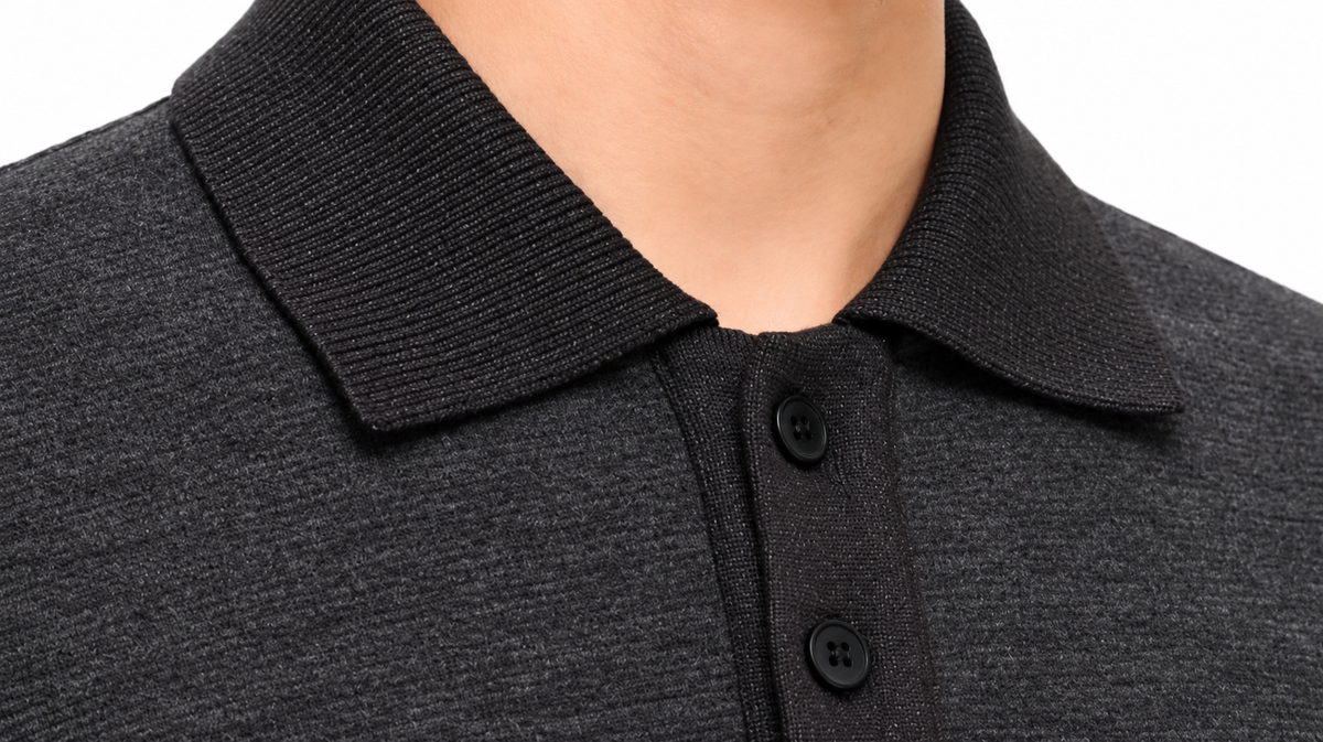 Charcoal Button-Neck Polo Sweater