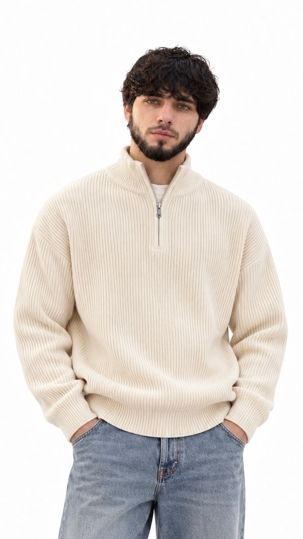 Vincaso Ribbed Half-Zip Sweater