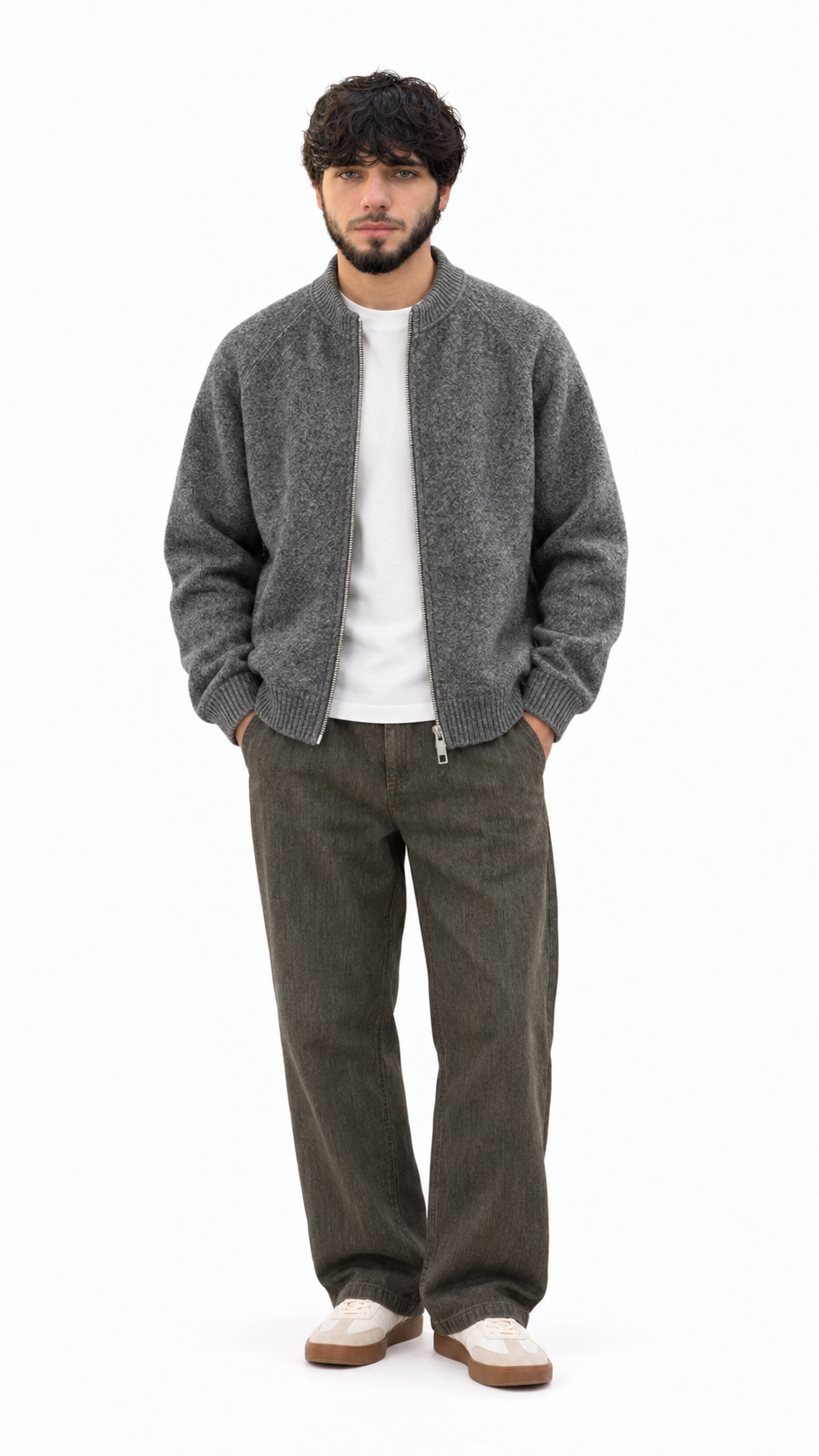 Textured Bomber Zip Cardigan