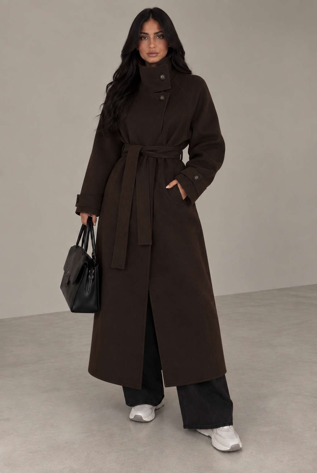 High Neck Belted Coat
