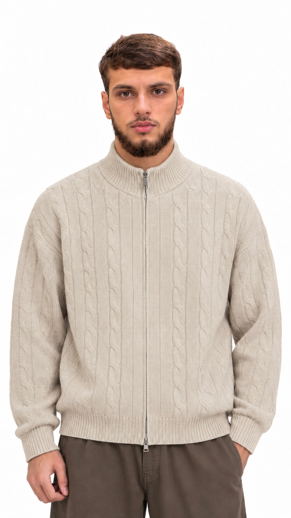 Cable Knit Zip-Up Sweater