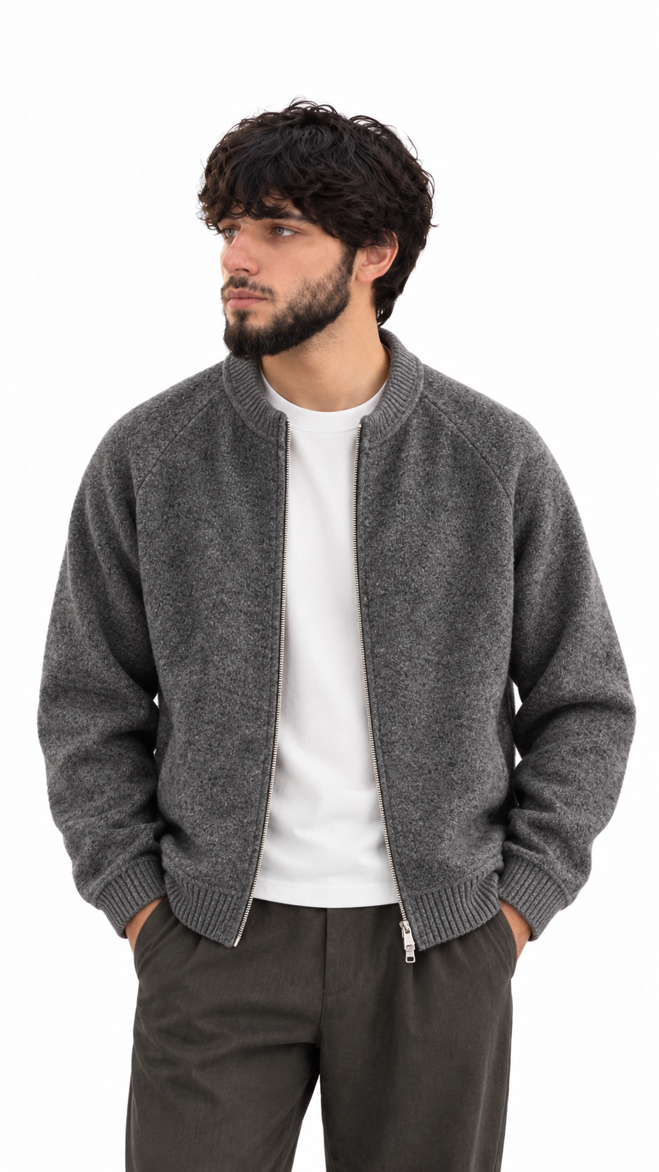 Textured Bomber Zip Cardigan
