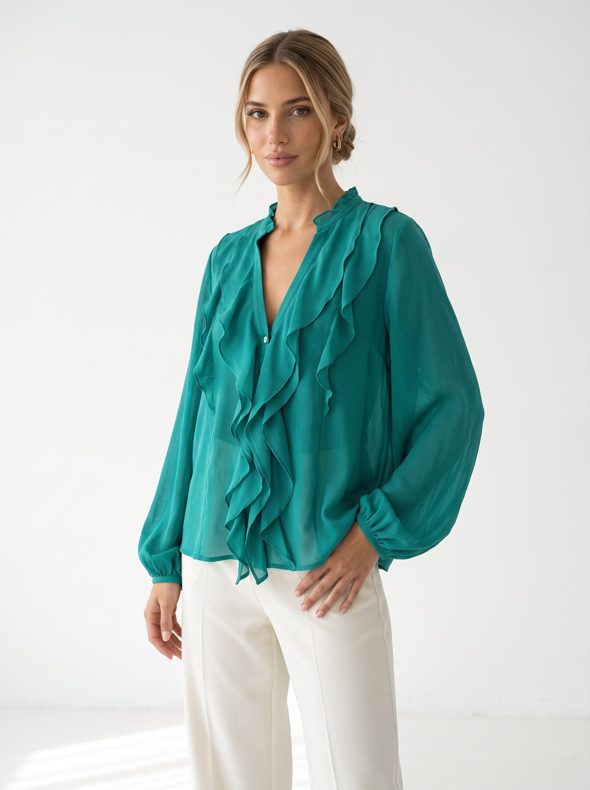 Long Sleeve Ruffle Loose Shirt