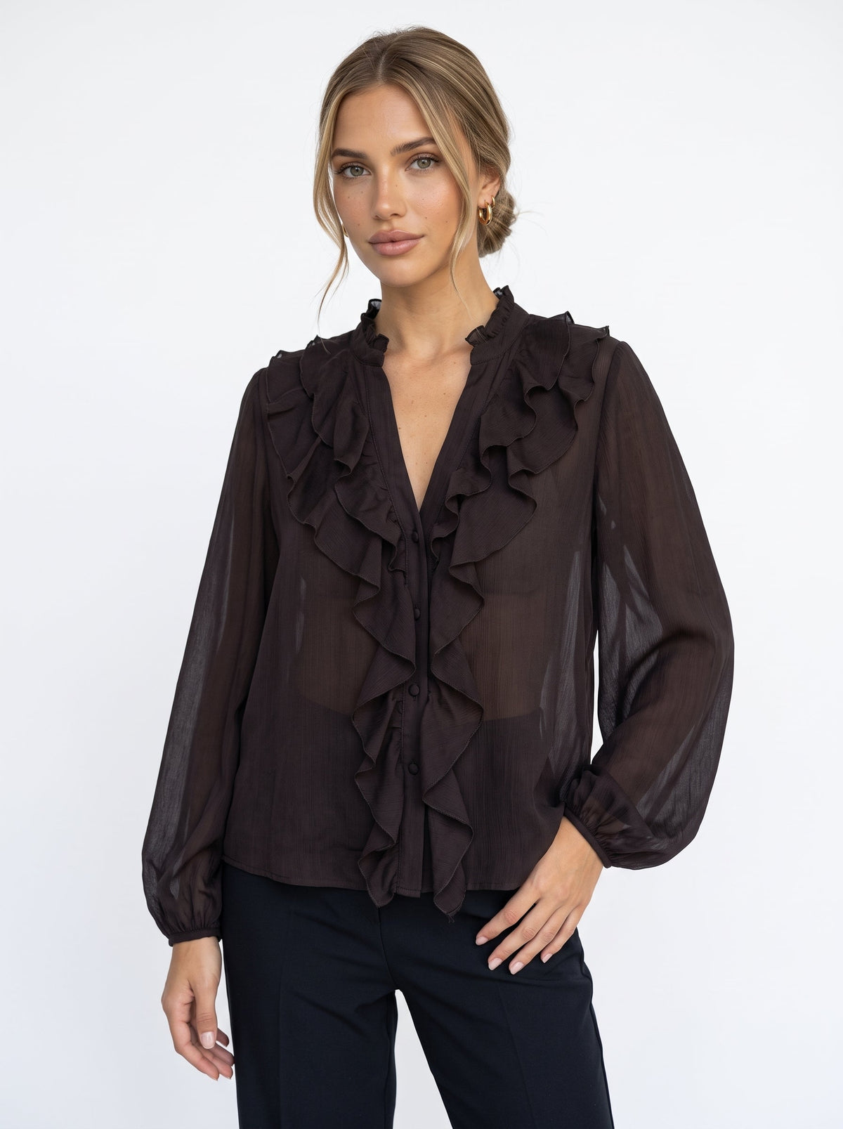 Long Sleeve Ruffle Loose Shirt