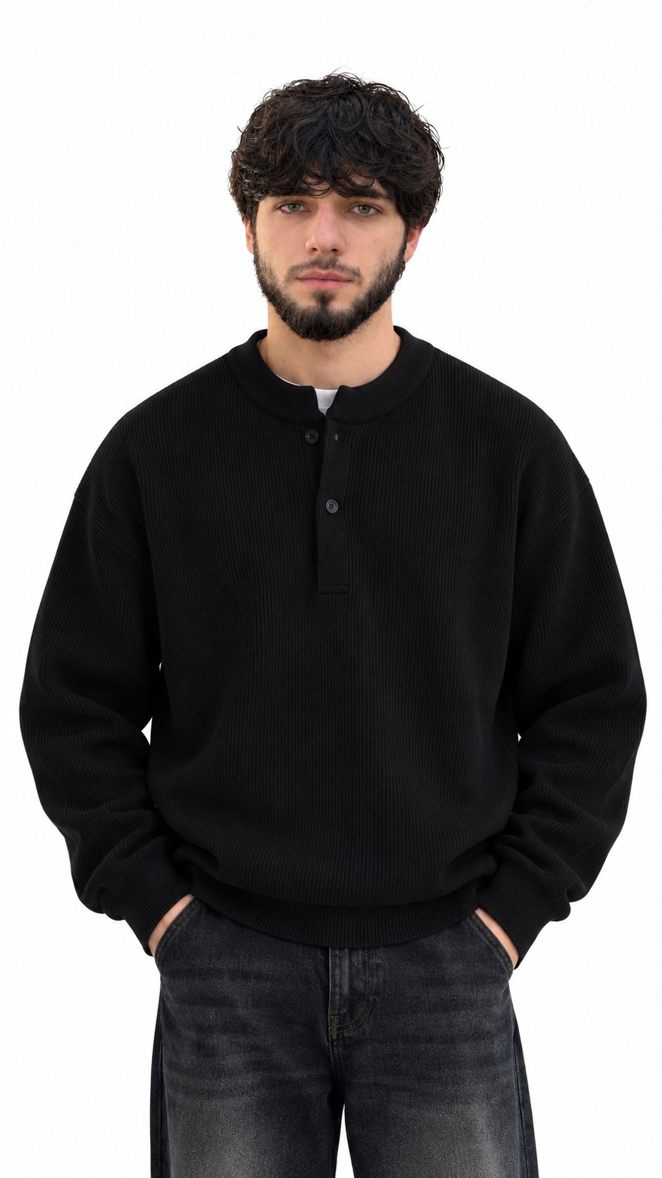 Ribbed Button-Up Sweater