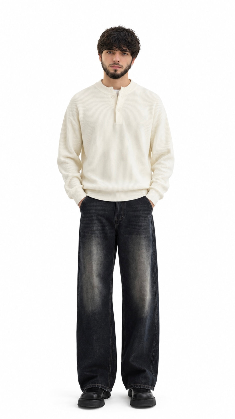 Ribbed Button-Up Sweater