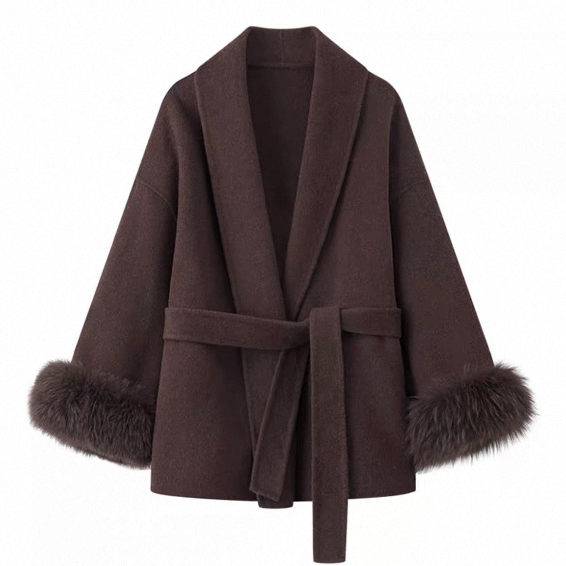 Fur Cuff Wrap Coat