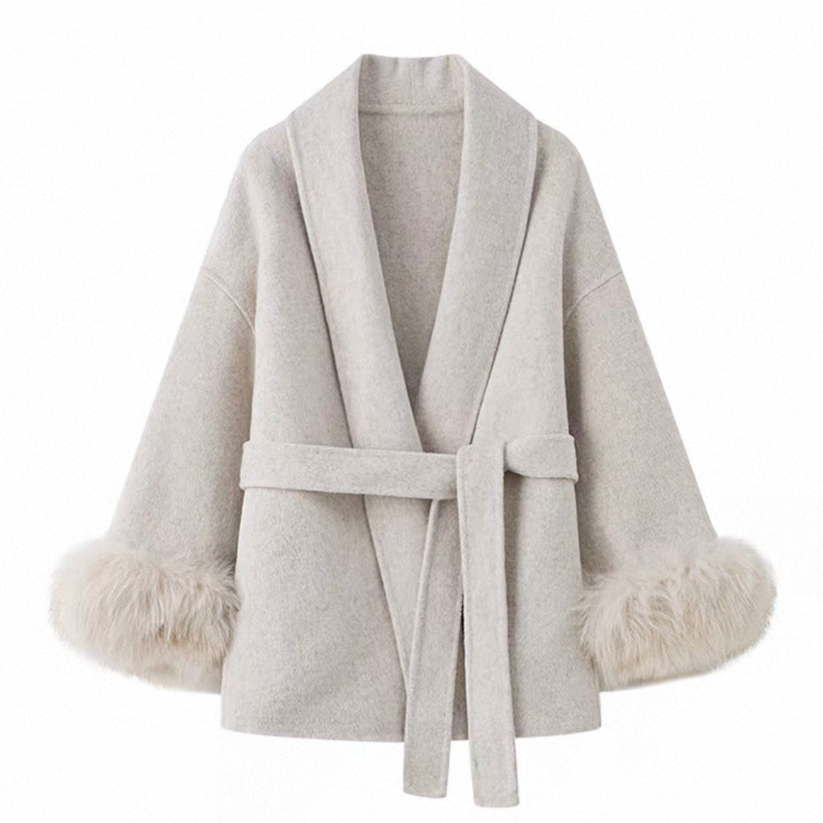 Fur Cuff Wrap Coat