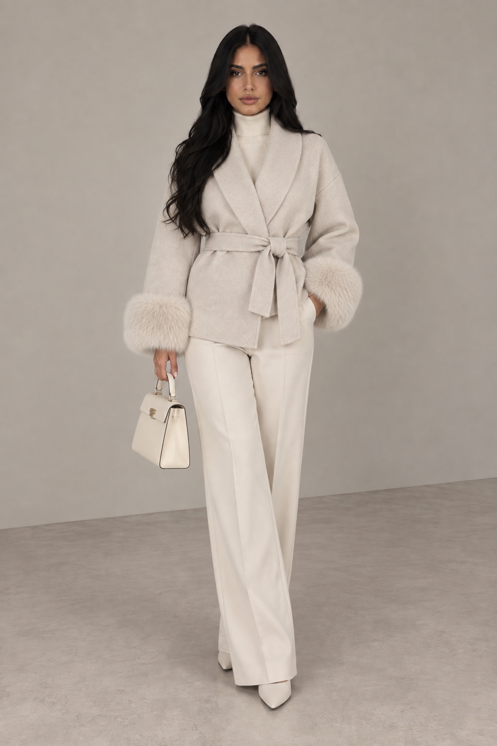 Fur Cuff Wrap Coat