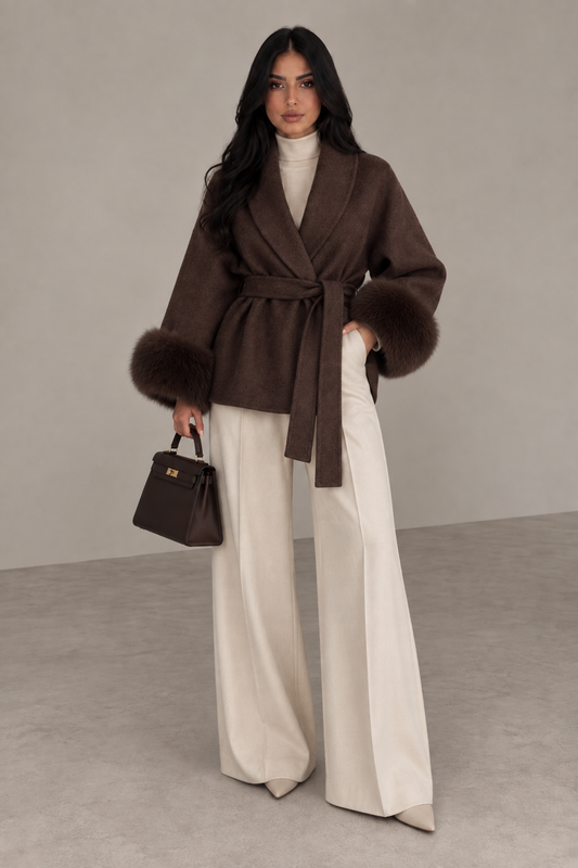 Fur Cuff Wrap Coat