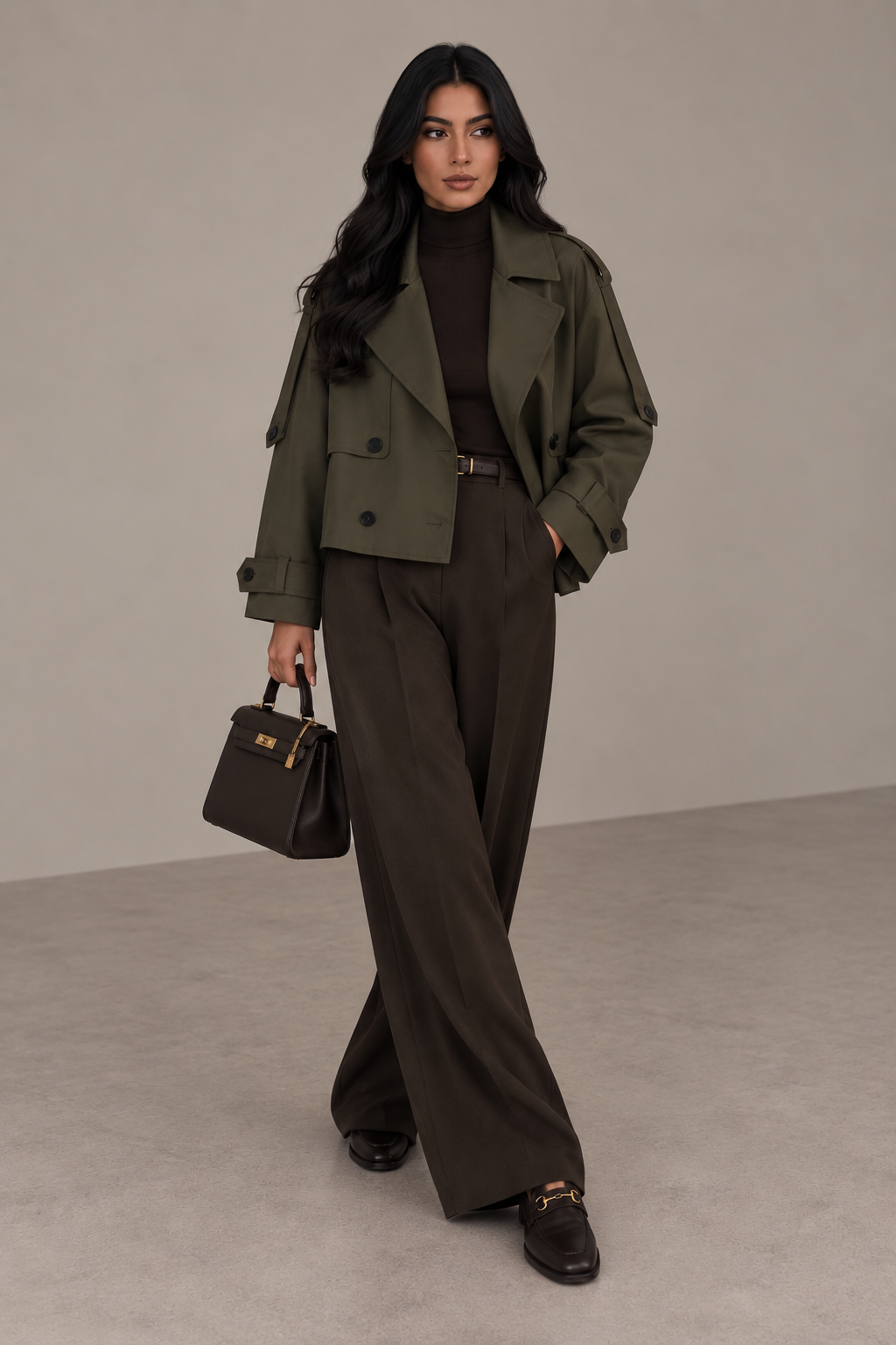 Cropped Double-Breasted Trench Jacket
