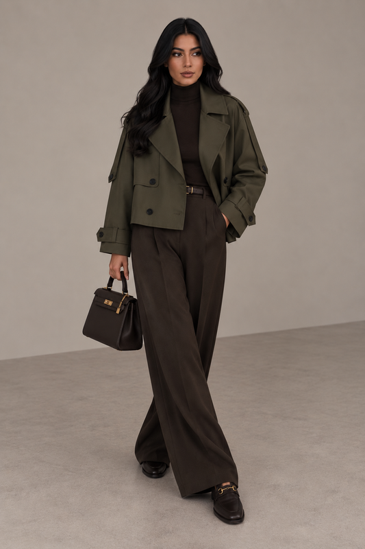 Cropped Double-Breasted Trench Jacket