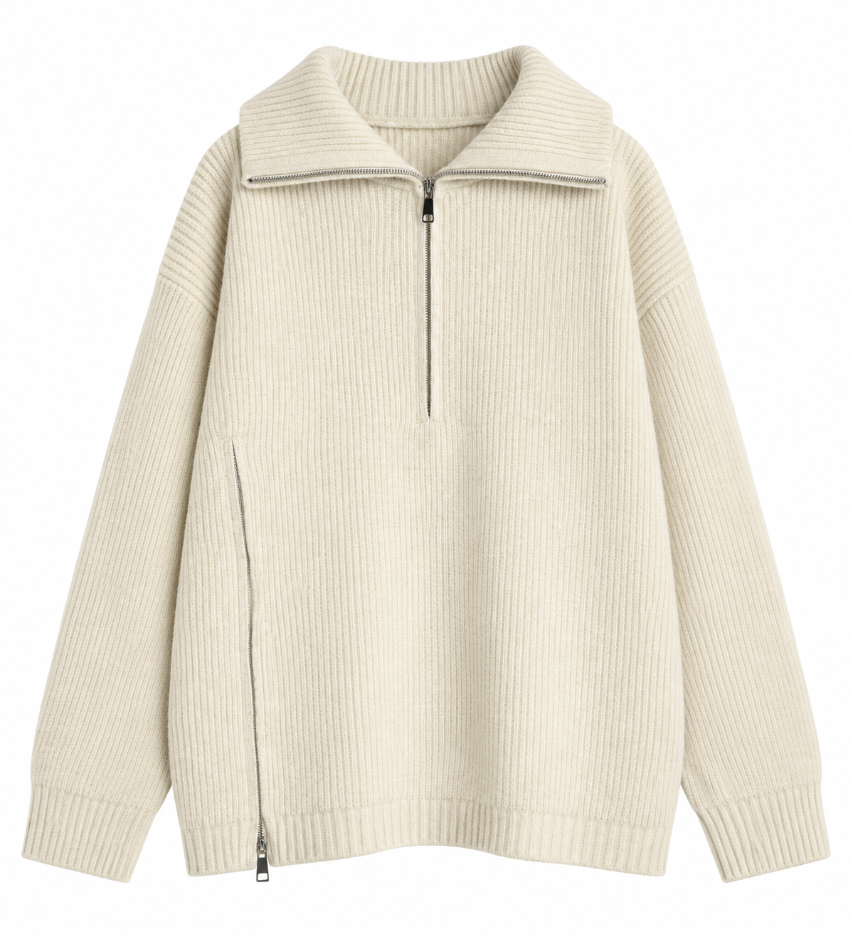 Ribbed Zip-Up Collar Sweater
