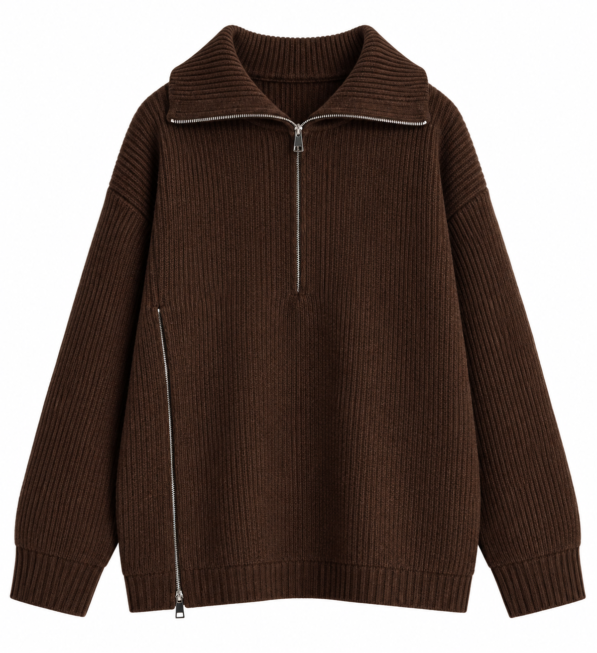 Ribbed Zip-Up Collar Sweater