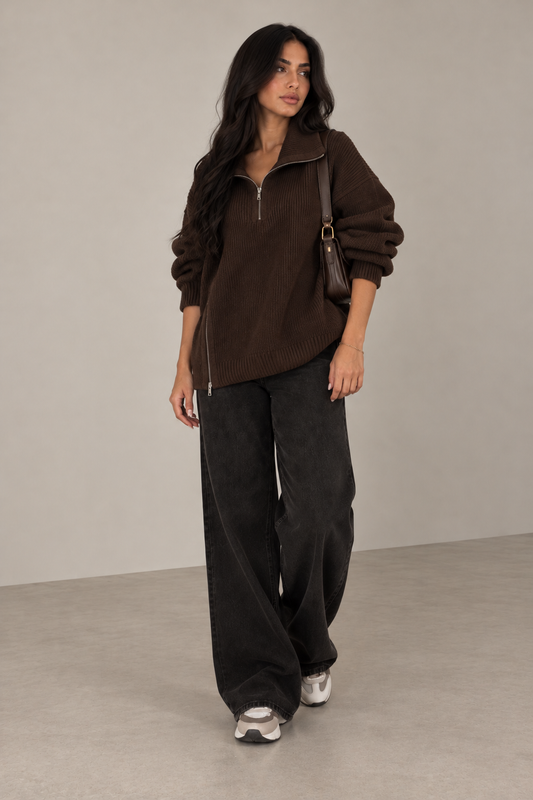 Ribbed Zip-Up Collar Sweater