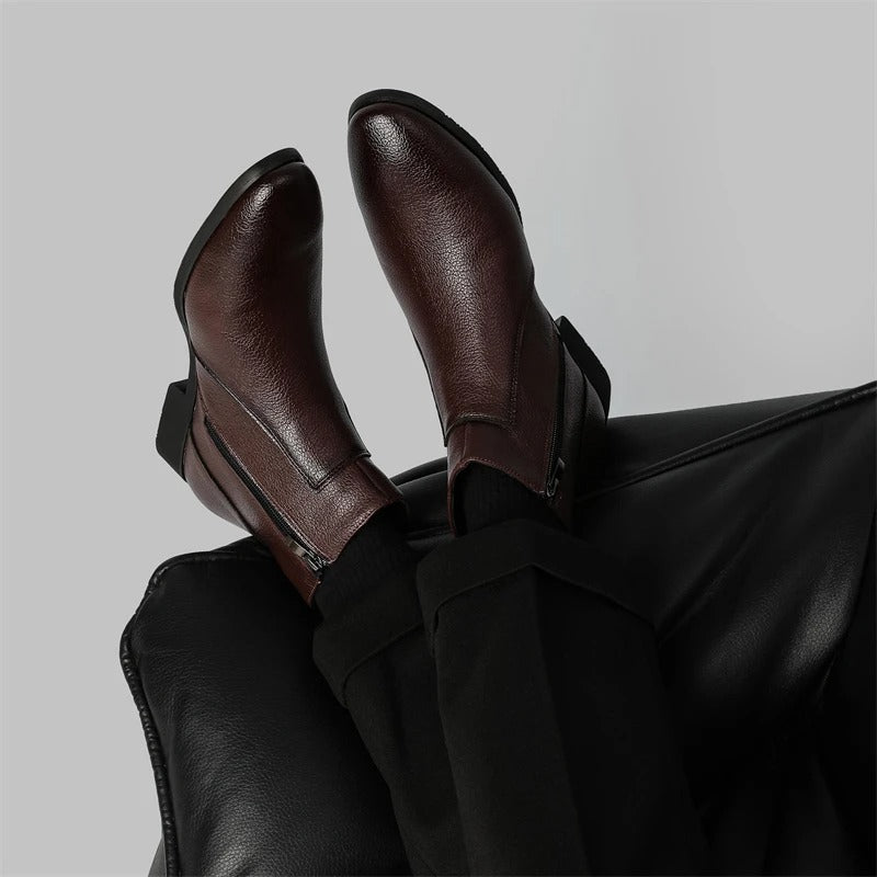 Zip Genuine Leather Boots